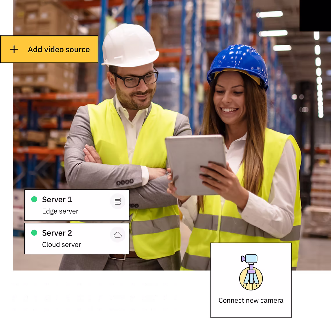 Two team members connecting cameras and servers in the Sensable app